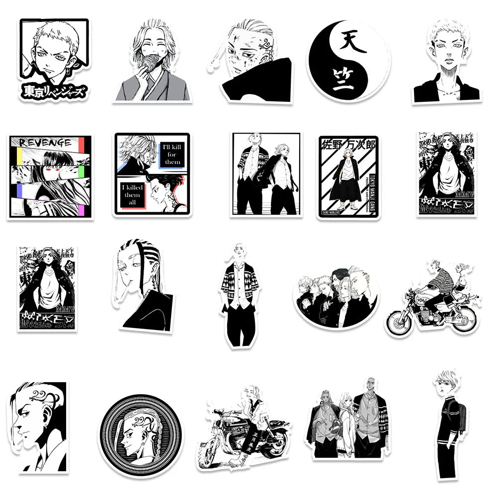 50PCS Anime Black and White Tokyo Avengers Graffiti Sticker Skateboard Suitcase Water Cup Phone Cartoon Sticker