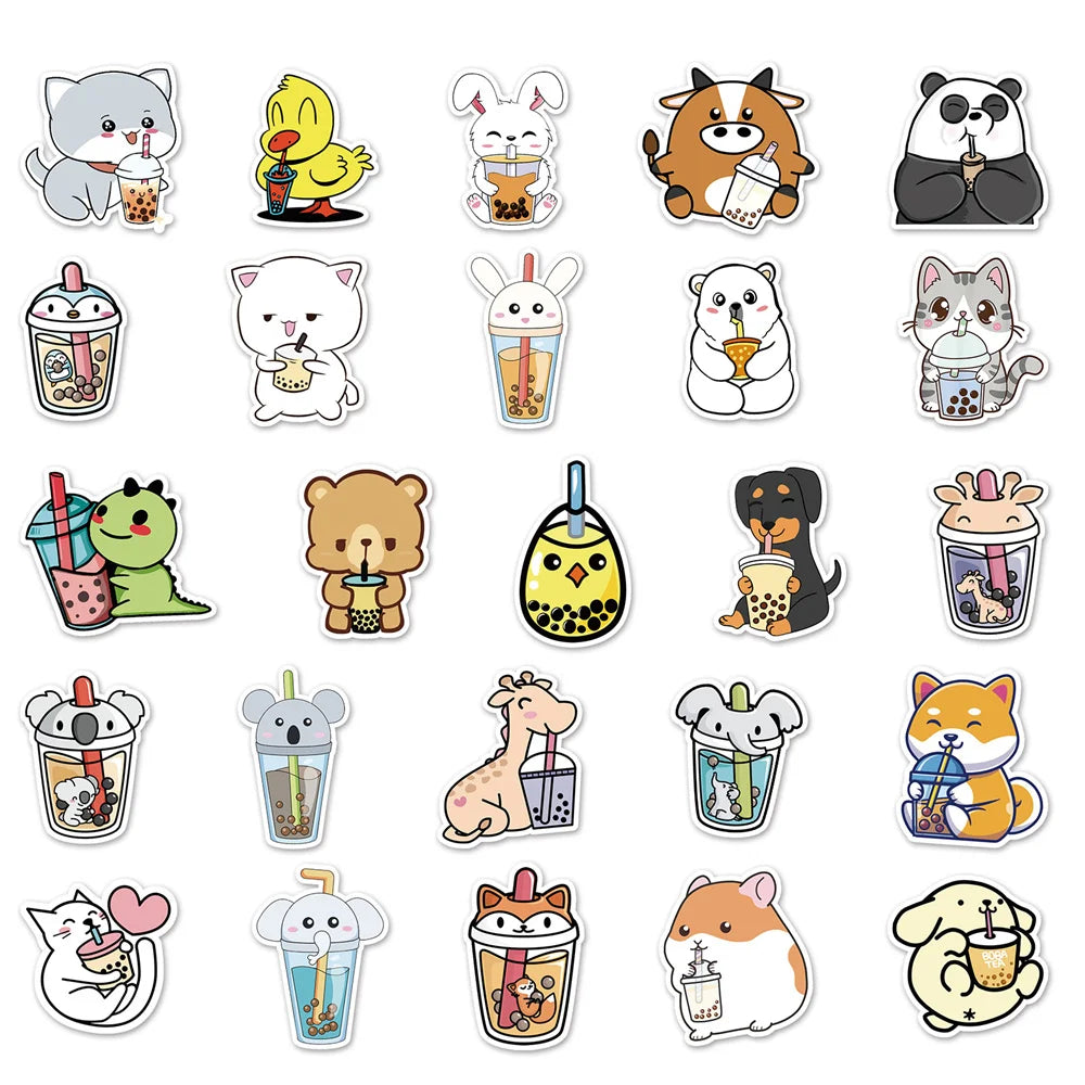 50PCS New Cute Personality Pet Milk Tea Creative Stickers Graffiti Decoration Suitcase Guitar Waterproof Stickers