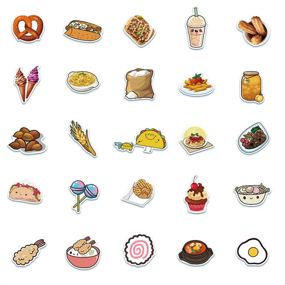 50PCS cartoon food hamburger cookie series decorative style graffiti stickers, personalized, fashionable and creative DIY exquisite decorative decal cups, helmets, skateboard popular sticker toys