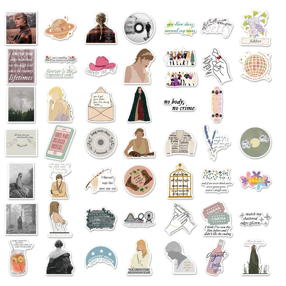 50PCS Mildew Taylor Swift Album Folklore Evermore Graffiti Decoration Suitcase Guitar Decoration