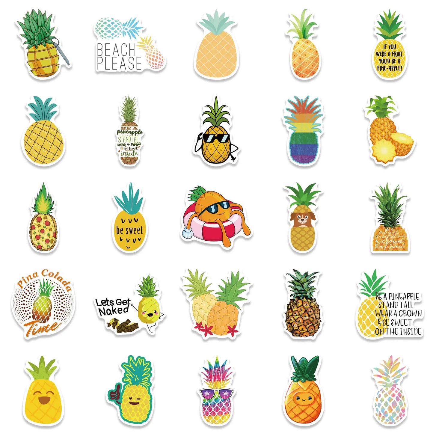 50PCS Cute Cartoon Pineapple Graffiti Waterproof Sticker Suitcase Notebook Refrigerator Skateboard Stationery Box