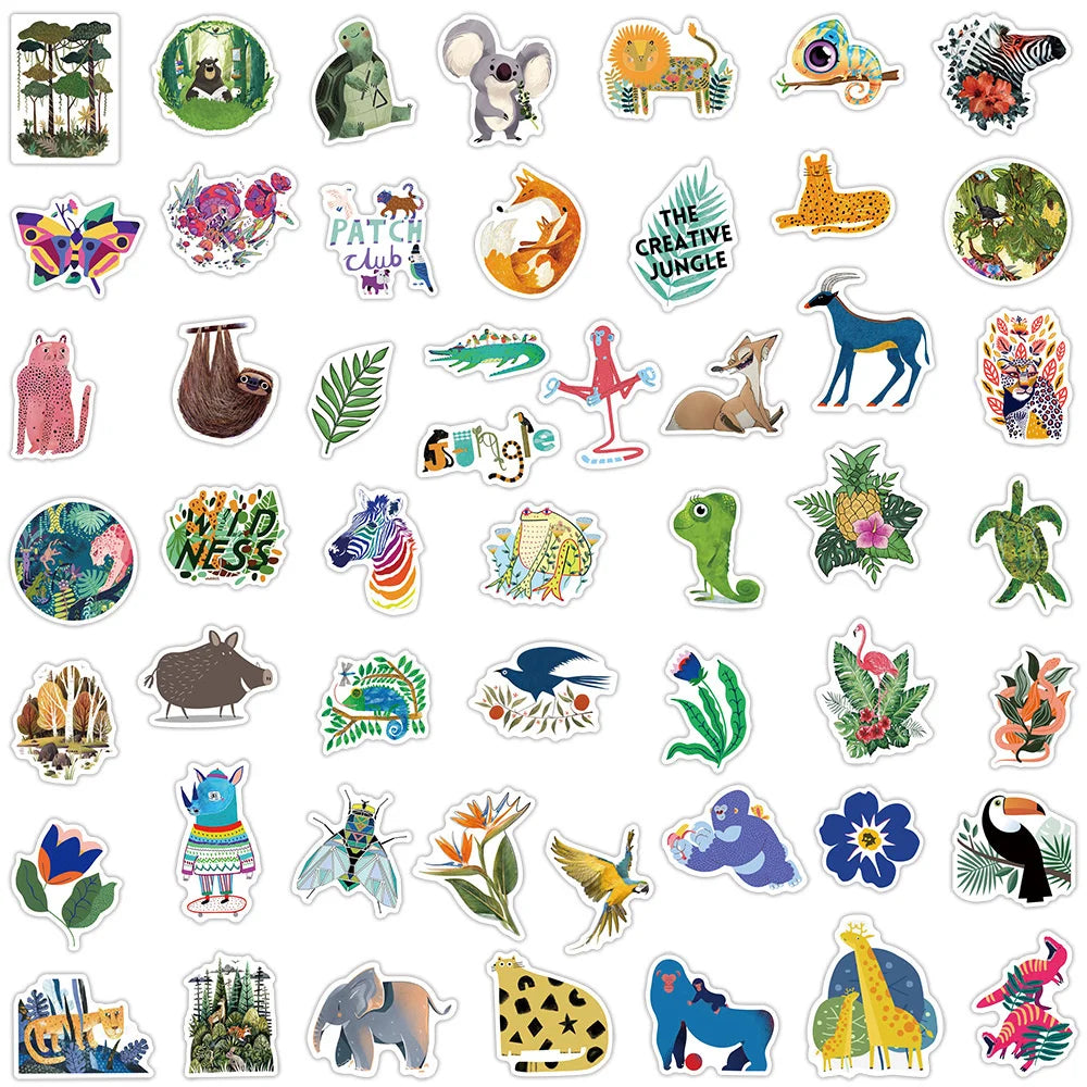 50PCS Artistic Sense Children's Illustration Animal and Plant Graffiti Stickers Trolley Case Notebook Stickers