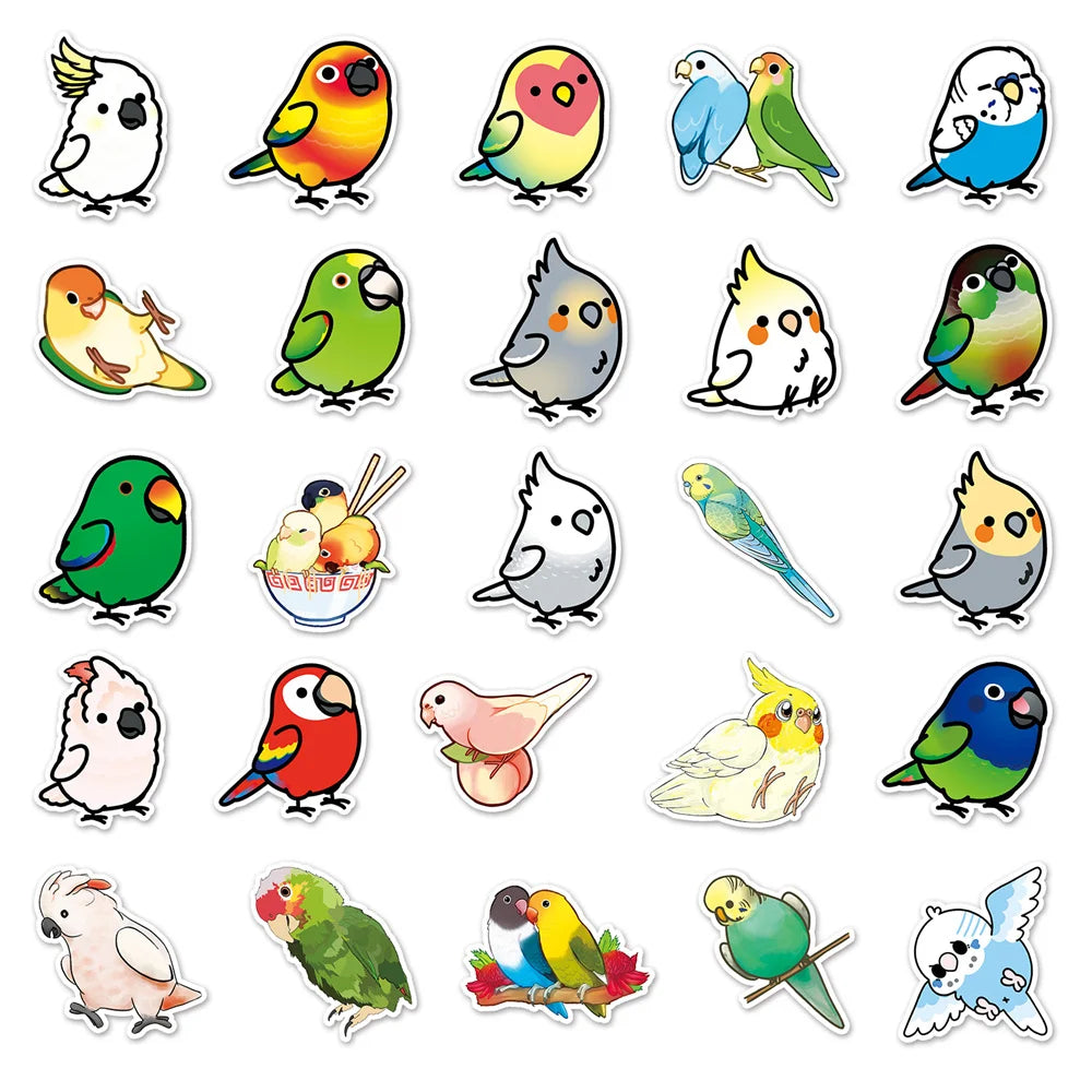 50PCS Cute Parrot Cartoon Personality Creative Decoration Graffiti Waterproof Sticker Notebook Skateboard Helmet