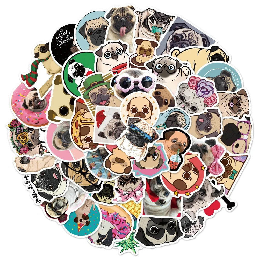 50PCS Cute Pug Pug Graffiti Stickers Mobile Phone Laptop Refrigerator Decoration Stickers Waterproof Custom