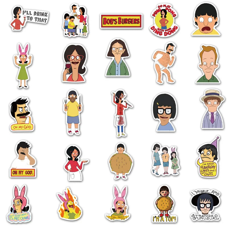 50PCS AnimationHappy Burger Shop Character Pattern Graffiti Sticker Luggage Notebook Sticker Toy
