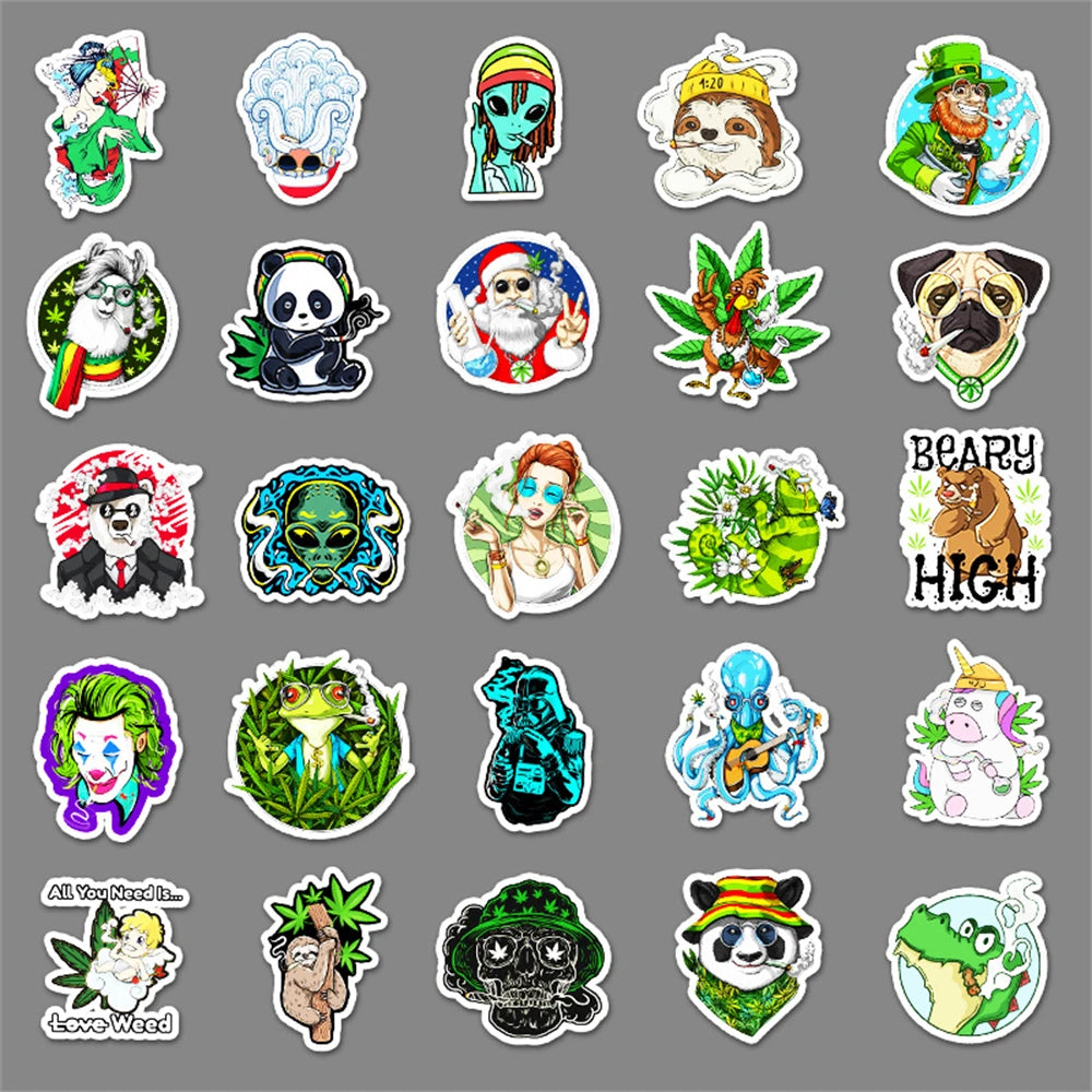 50PCS New Cartoon Spoof Smoking Graffiti Decorative Luggage Car Waterproof Sticker