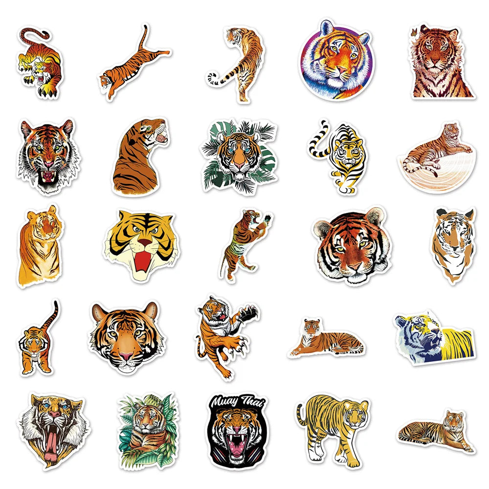 50PCS Tiger Graffiti Stickers Personality Cool Animal DIY Motorcycle Luggage Waterproof Stickers