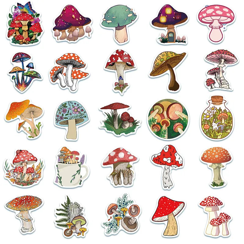 50PCS Plant Mushroom Cute Cartoon Graffiti Toy Notebook Mobile Phone Guitar PVC Waterproof Stickers