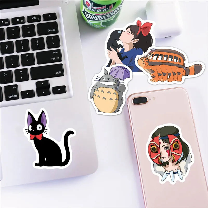 50PCS Hayao Miyazaki My Neighbor Totoro Little Witch Anime Cartoon Graffiti Waterproof Notebook Skateboard Stickers