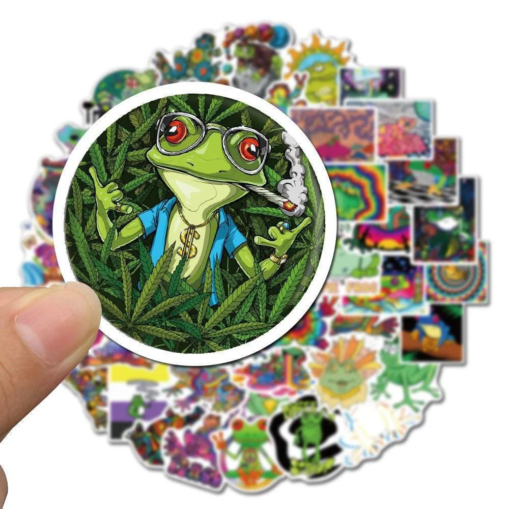 50PCS Psychedelic Aesthetics Cartoon Frog Stickers Toy Luggage Mobile Phone Decoration Graffiti Stickers