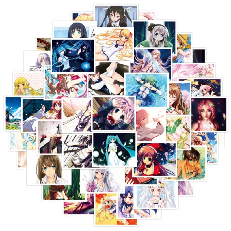 50PCS Cartoon Beautiful Girl Anime Graffiti Stickers Scooter Luggage Waterproof Guitar Decoration Toys