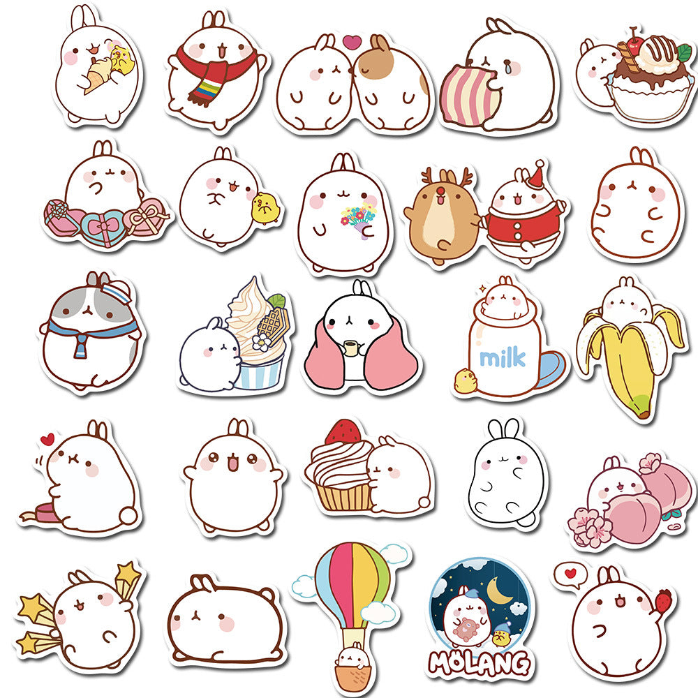 50PCS Cute Round Bunny Stickers - Circular Cartoon Decals for Planners, Laptops, Water Bottles & Kawaii Theme Gifts
