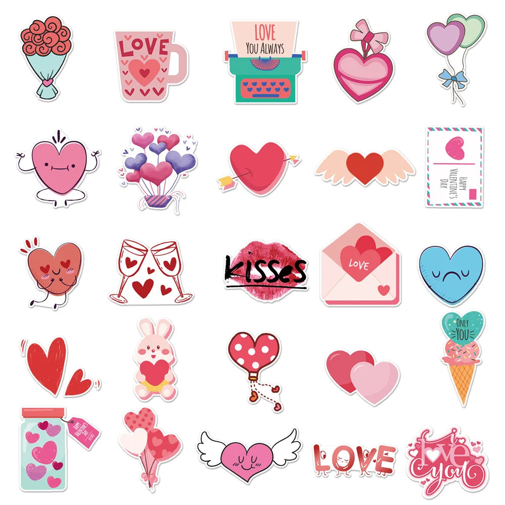 50PCS Cartoon Diy Valentine's Day Sweet Ins Wind Graffiti Stickers Laptop Luggage Creative Stickers
