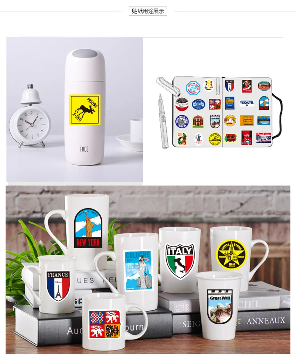 50PCS Outdoor Travel Graffiti Sticker Waterproof Laptop Scooter Motorcycle Refrigerator Water Cup Sticker