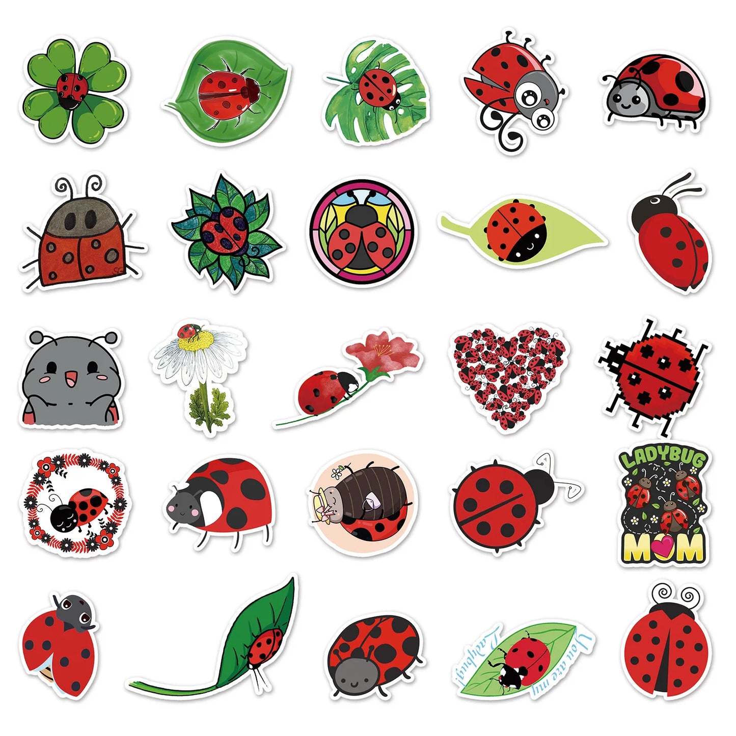 50PCS Cute Seven Star Ladybug Personality Fun Skateboard Trolley Case Bike Scooter Water Cup Waterproof Sticker