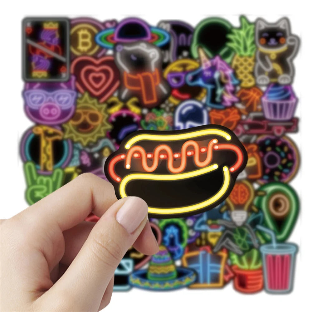 50PCS Neon Graffiti Laptop Guitar Motorcycle Luggage Skateboard Bike Waterproof Sticker