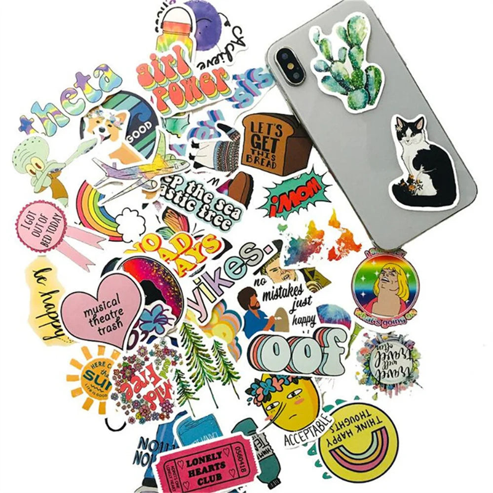 50PCS Crtoon Fresh and Cute Stationery Graffiti Phone Case Guitar Decoration Waterproof Sticker Toy