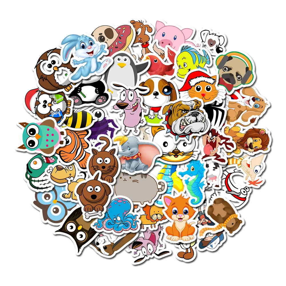 50PCS cartoon cute little animal series decorative style graffiti stickers, personalized, fashionable, creative and trendy DIY exquisite decorative decal cups, helmets, skateboard popular sticker toys