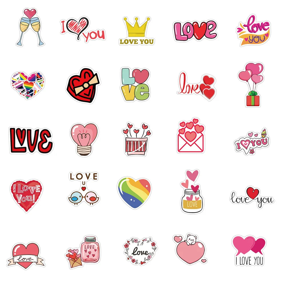 50PCS Valentine's Day Sticker Pink Love Luggage Motorcycle Trolley Case Notebook Waterproof Sticker