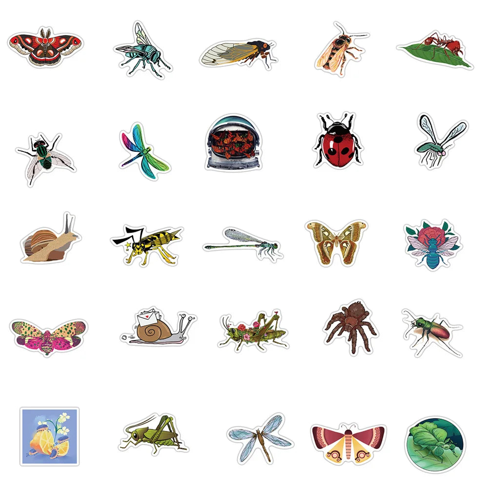 50PCS Insect Graffiti Stickers Decorative Suitcase Motorcycle Trolley Case Laptop Waterproof DIY Stickers