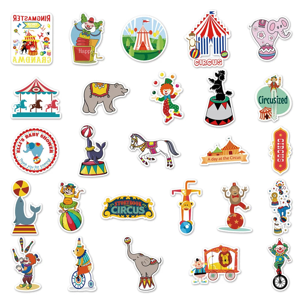 50PCS Circus Graffiti Sticker Cartoon Cute Paradise DIY Skateboard Water Cup Luggage Sticker