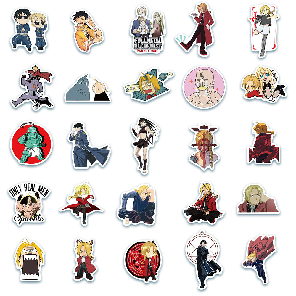 50PCS Fullmetal Alchemist Stickers, Alchemy Circle & Chibi Character Doodles for Anime Fans and Brotherhood Vibes