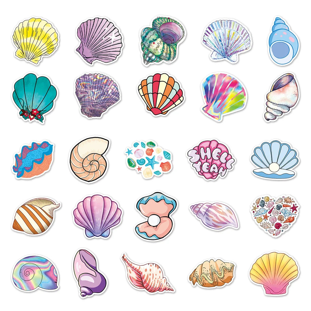 50PCS ShellCartoon Suitcase Stickers Creative Graffiti Waterproof Suitcase Laptop Decoration Stickers