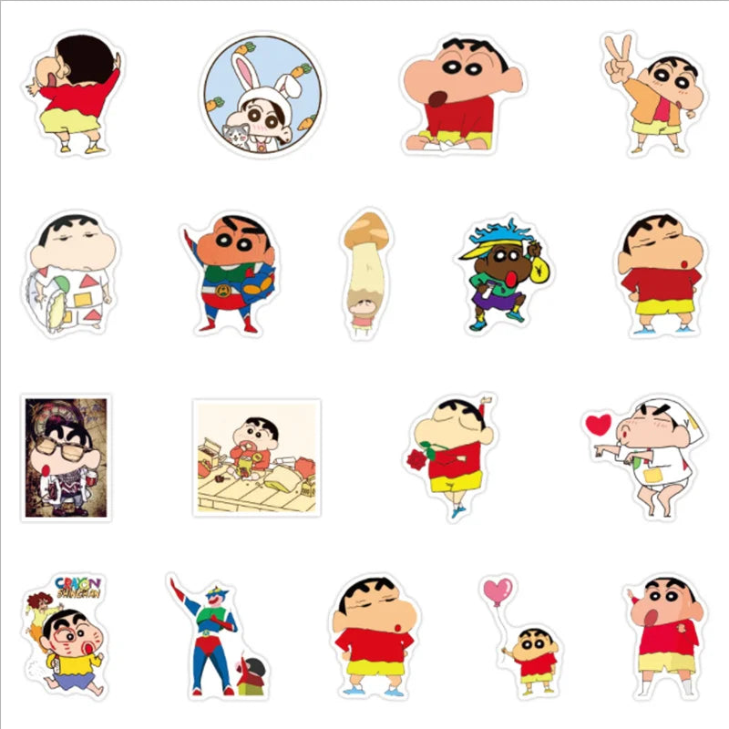 50PCS Art Illustration Popular Creative Cartoon Animation Crayon Shin-chan Decorative Style Graffiti Stickers Personalised Fashion Creative Trend DIY Exquisite Decorative Decals for Cups, Helmets, Skateboards Popular Stickers Toys