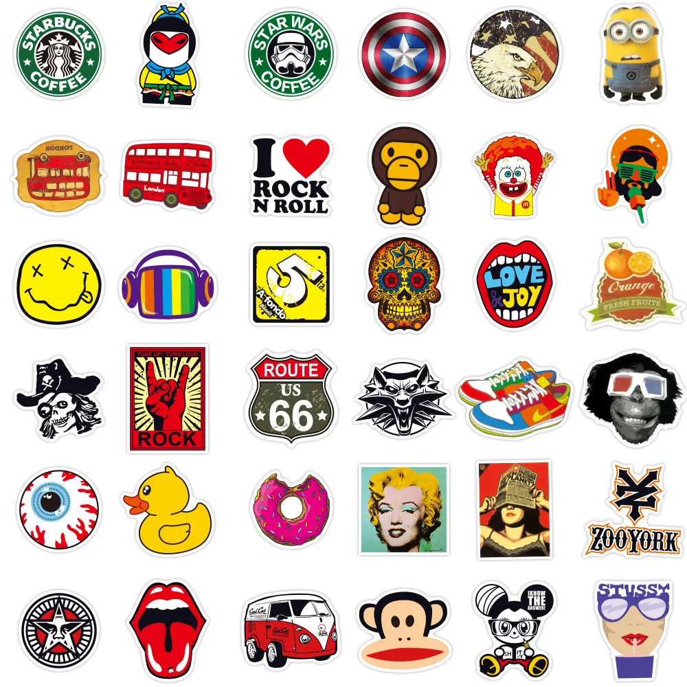100PCS Latest Fashion Brand Logo Graffiti Stickers Waterproof Suitcase Guitar Toy Decoration Stickers