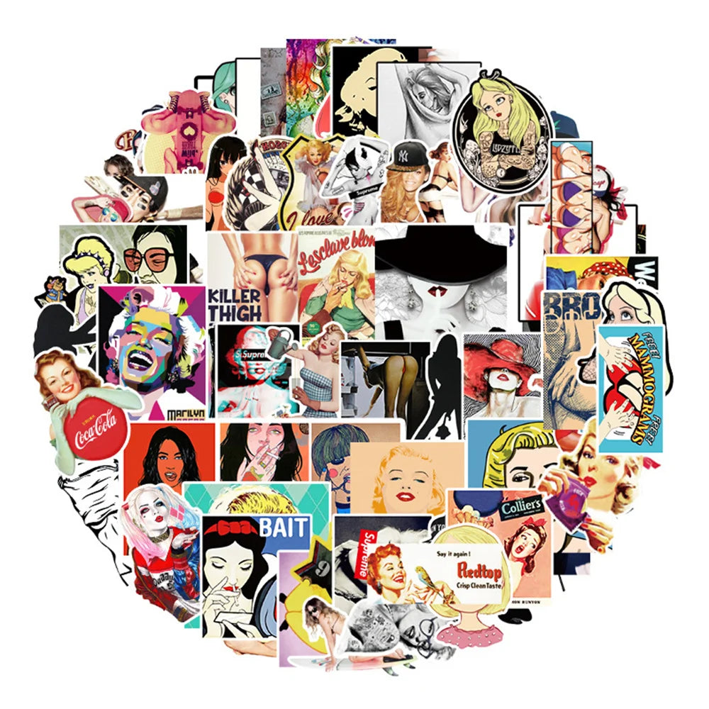 50PCS Blonde Sexy Girl Sticker Otaku Welfare Decoration Laptop Skateboard Waterproof Cartoon Anime Beauty Sticker