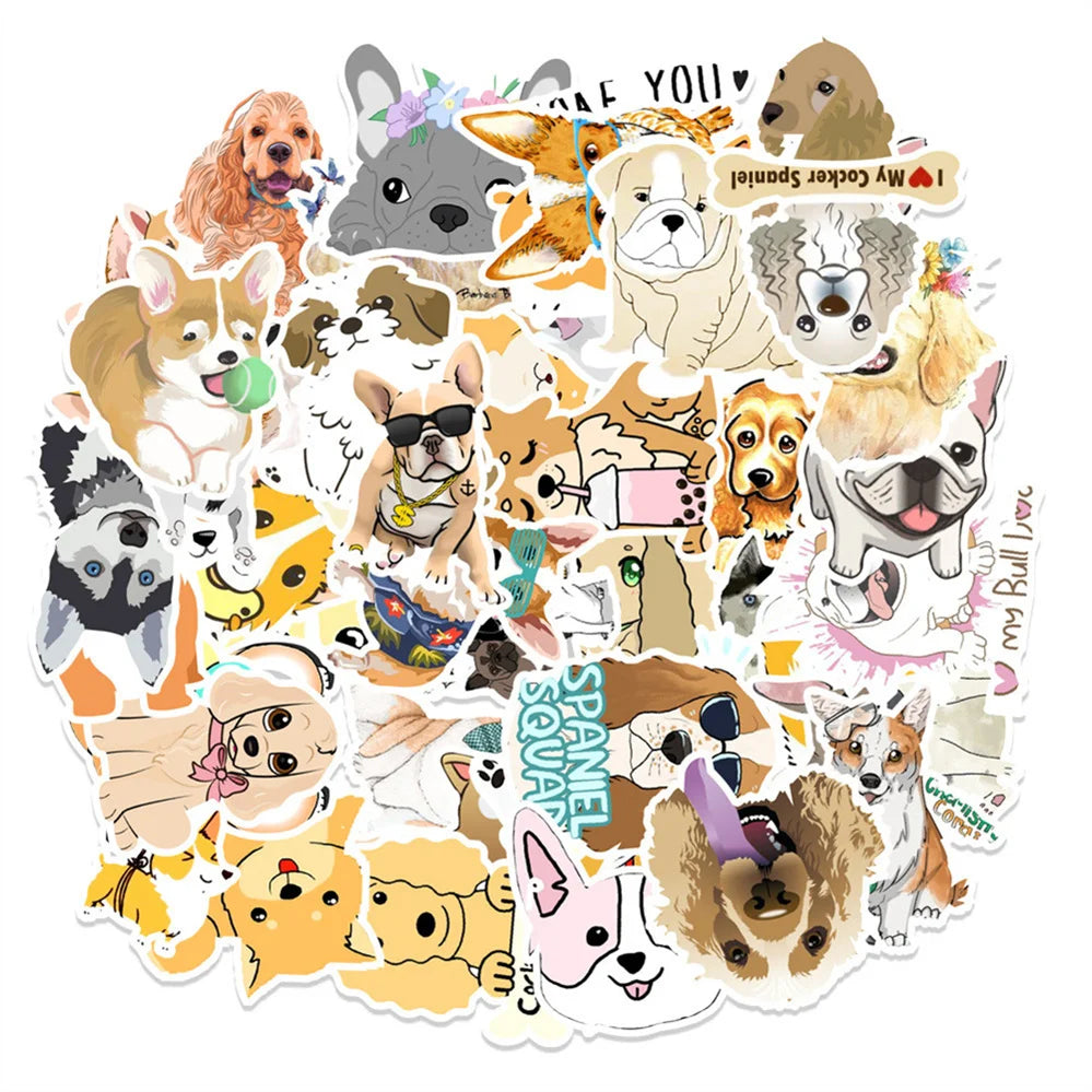 50 pieces of cute cartoon puppy decorative style graffiti stickers, personalized, fashionable and creative DIY exquisite decorative decal cups, helmets, skateboard popular sticker toys