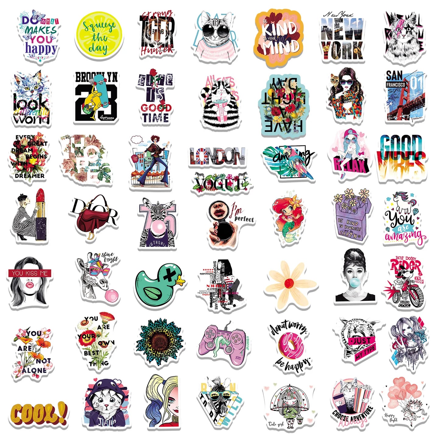 50PCS Cartoon Cute Pink Girl Graffiti Waterproof Sticker Suitcase Notebook Refrigerator Skateboard Stationery Box