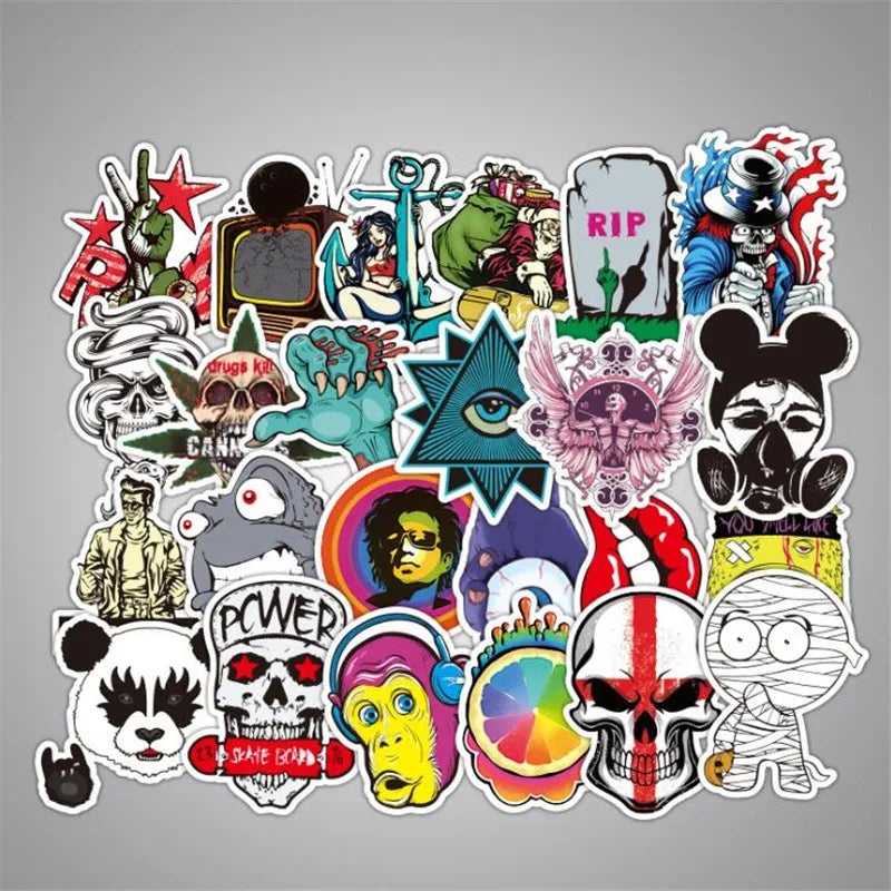 50 PCS hip-hop rock skull boy toy cartoon suitcase graffiti car phone skateboard helmet personality sticker