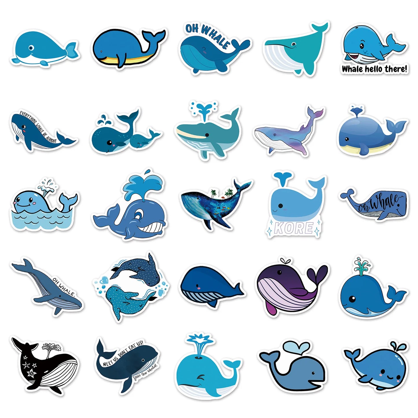 50pcs Popular Animation Whale Graffiti Decoration Luggage Compartment Waterproof Sticker