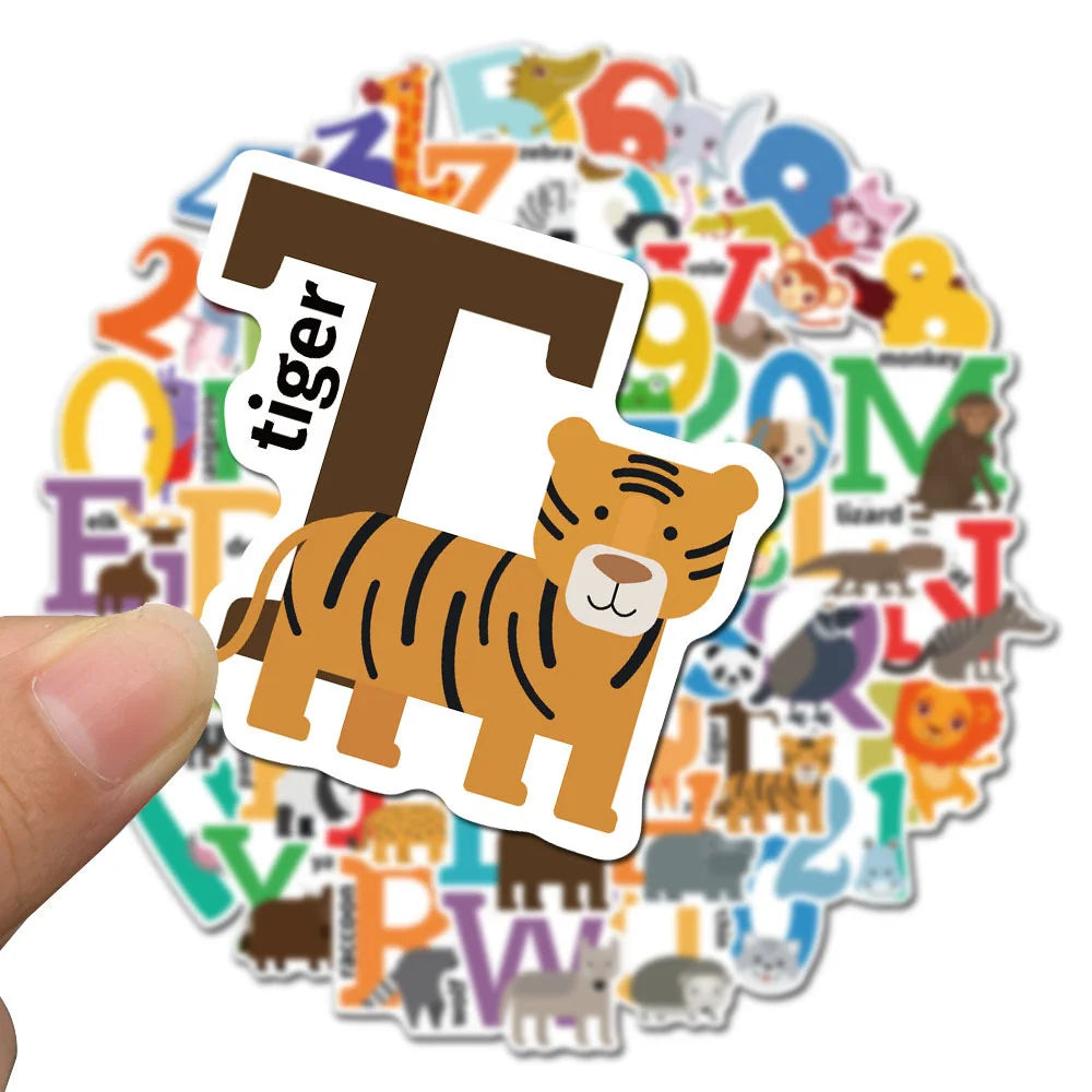 50PCS Cartoon Color Number Letter Stickers Notebook Luggage Mobile Phone Decoration Graffiti Animal Stickers