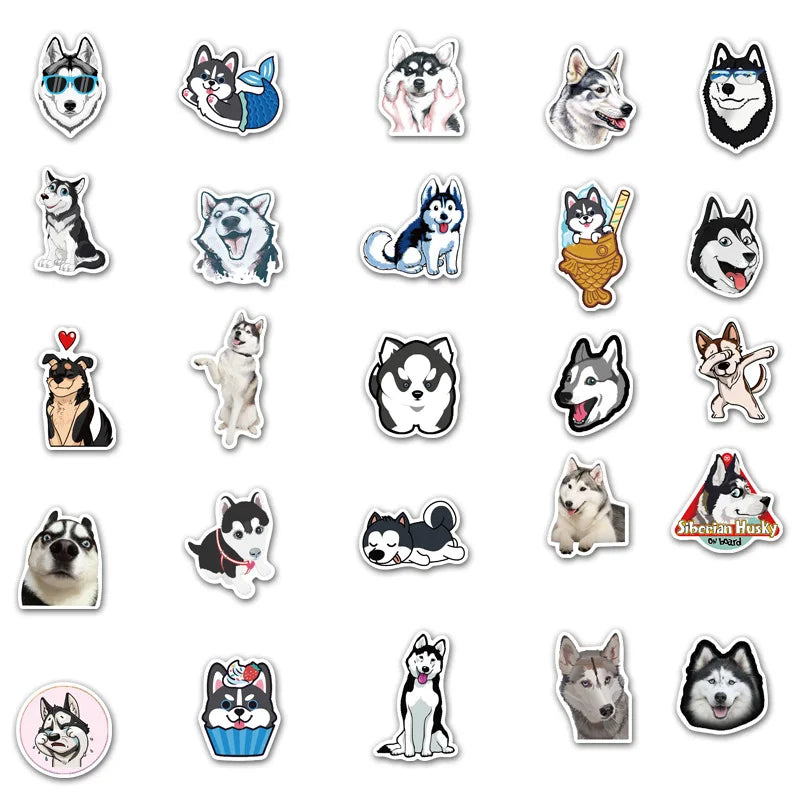 50PCS cartoon pet dog Husky decorative style graffiti stickers, personalized, fashionable and creative DIY exquisite decorative decal cups, helmets, skateboards, popular sticker toys