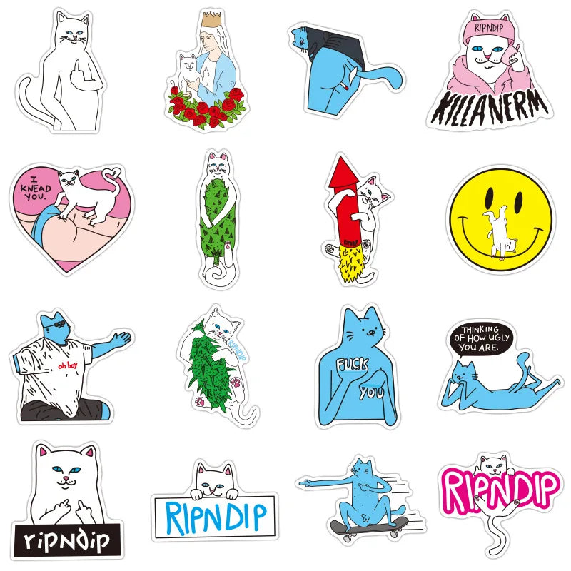 53Pcs Cute Middle Finger Cat Stickers Motorcycle Laptop Skateboard Mobile Phone Guitar DIY Manual Album Sticker