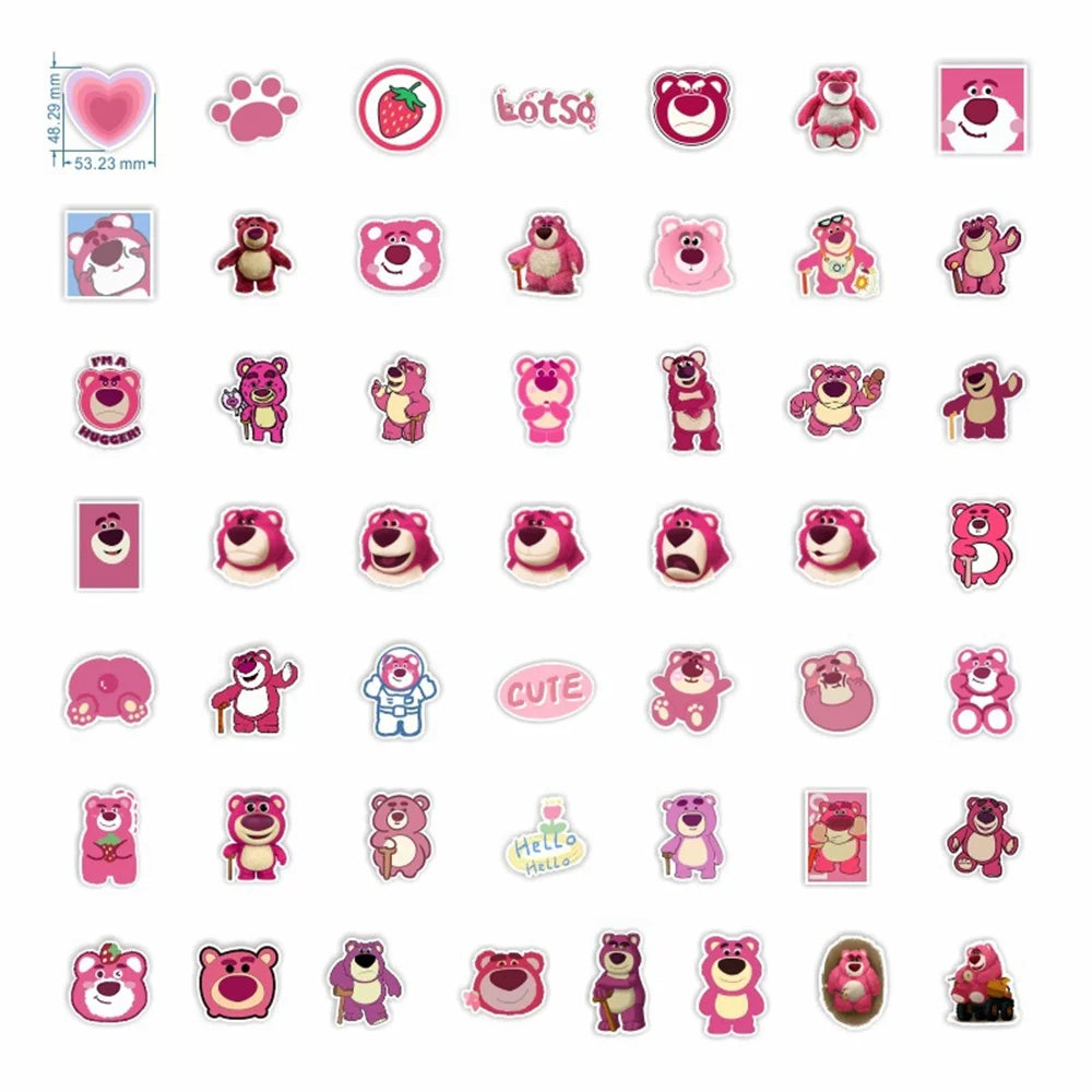 50PCS Strawberry Bear Pink Cartoon Personality Girls Cute Graffiti Car Stickers Notebook Refrigerator Stickers