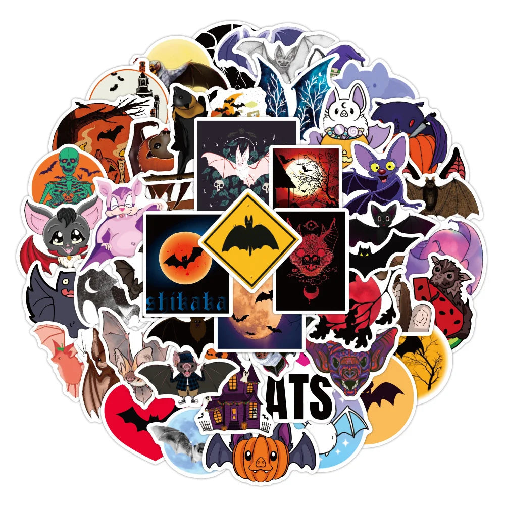 50PCS New Halloween Bat Graffiti Sticker Waterproof Luggage Laptop Scooter Water Cup Sticker