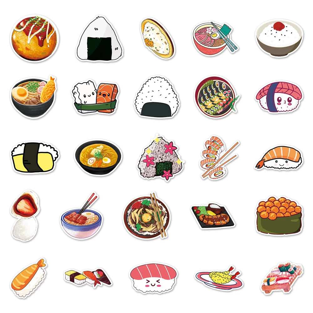 50PCS Japanese Food and Gourmet Luggage Stickers Creative Trend Graffiti Luggage Laptop Decoration Stickers