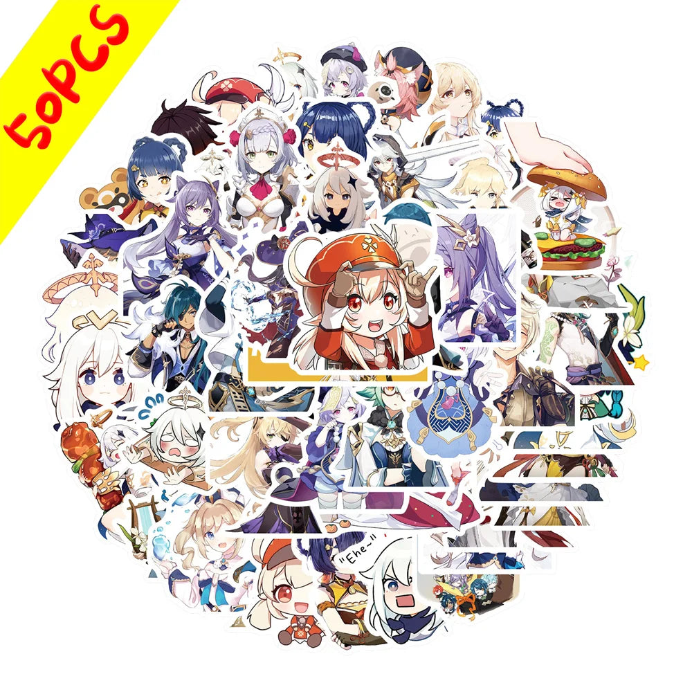 50 pieces of anime source game graffiti stickers, personalized cartoon waterproof notebook computer skateboard mobile phone decorative sticker toys