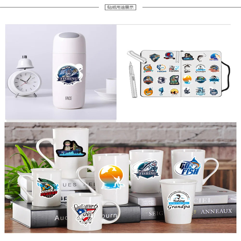 50PCS Cartoon Fishing Hobby Graffiti Laptop Guitar Motorcycle Luggage Skateboard Bike Waterproof Sticker