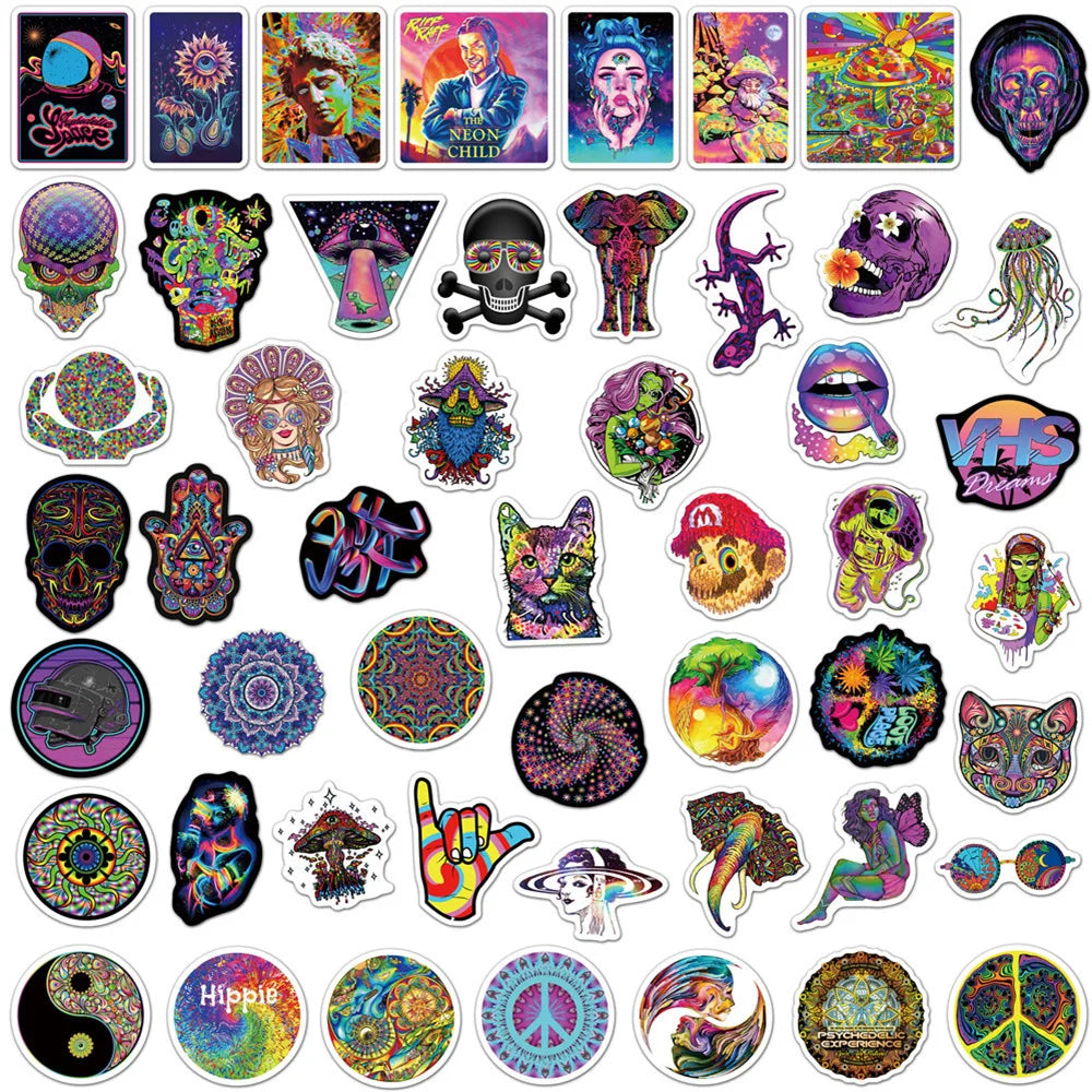 50PCS New Color Psychedelic Series Luggage Laptop Stickers Motorcycle Mobile Phone Water Cup Stickers