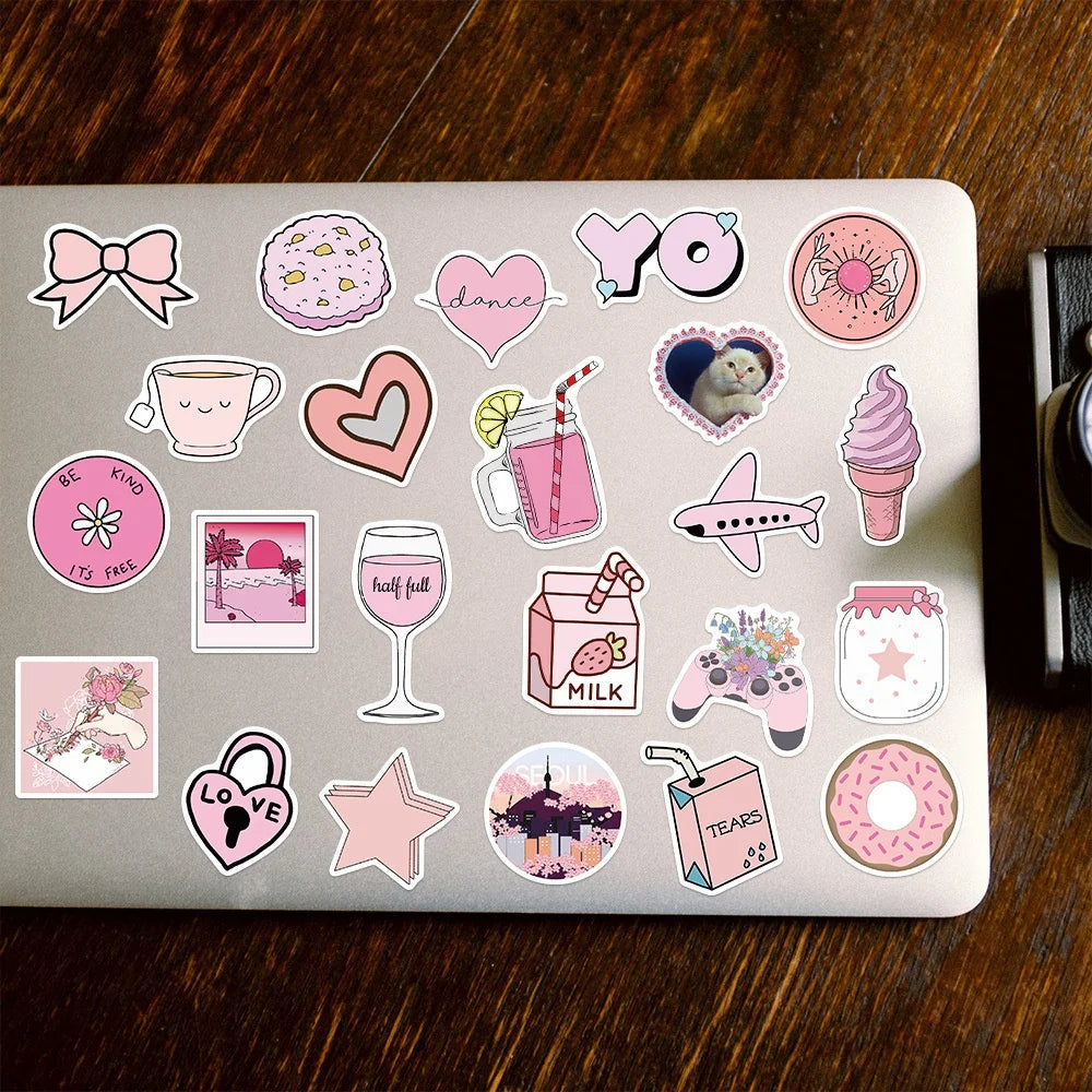 50PCS Pink Dudu Cute Girl Heart Graffiti Sticker Luggage Scooter Mobile Phone Case Pink Handbook Sticker