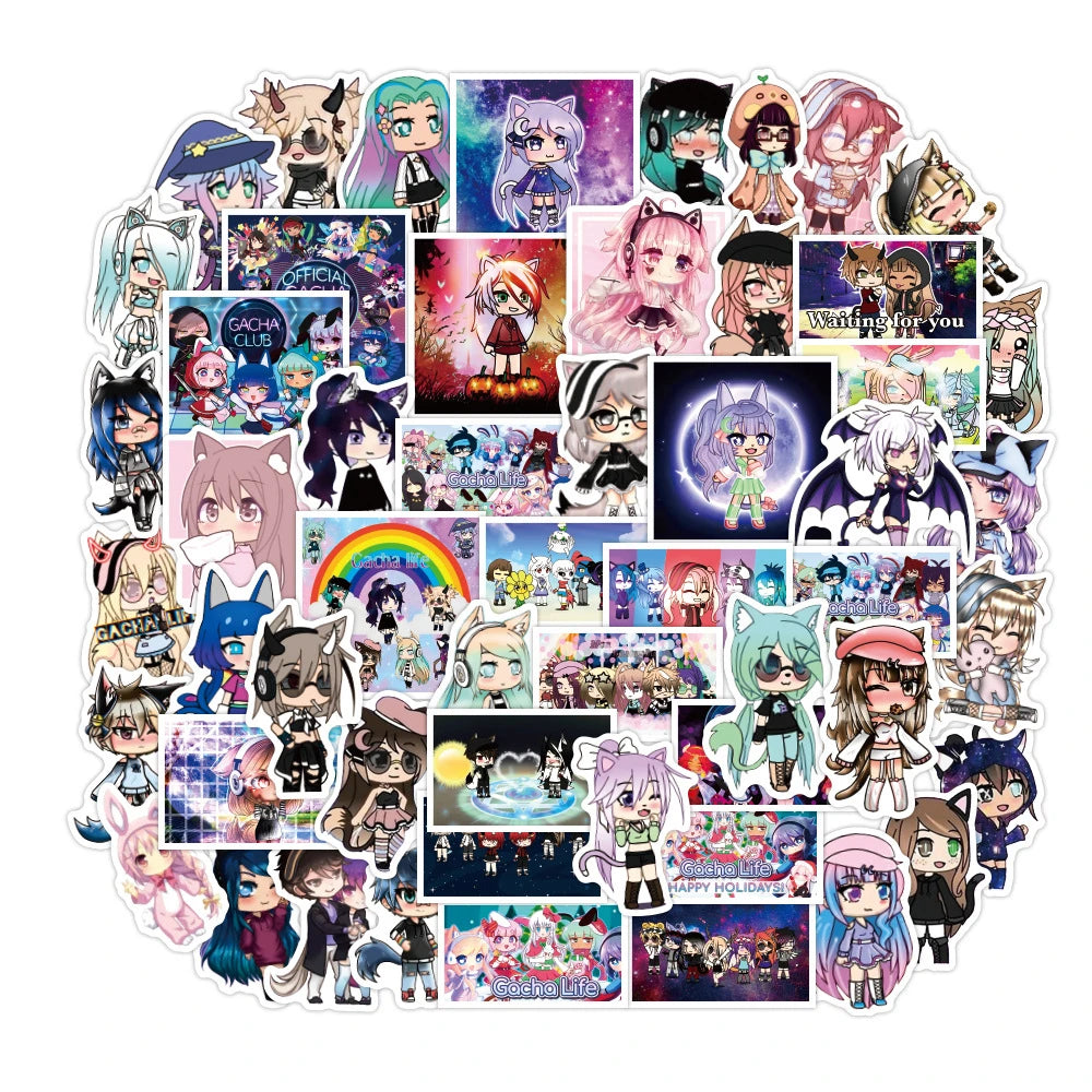 50PCS Art Illustration Popular Creative Cartoon Game Twister Life Gacha Life Series Decorative Style Graffiti Stickers Personalised Fashion Creative DIY Exquisite Decorative Decals Suitable For Cups, Helmets, Skateboards Popular Stickers Toys