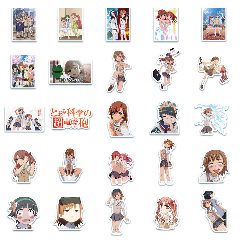 50PCS Misaka Mikoto "Railgun" Stickers, Cute Anime Girl with Electric Powers Doodles for Anime Collections