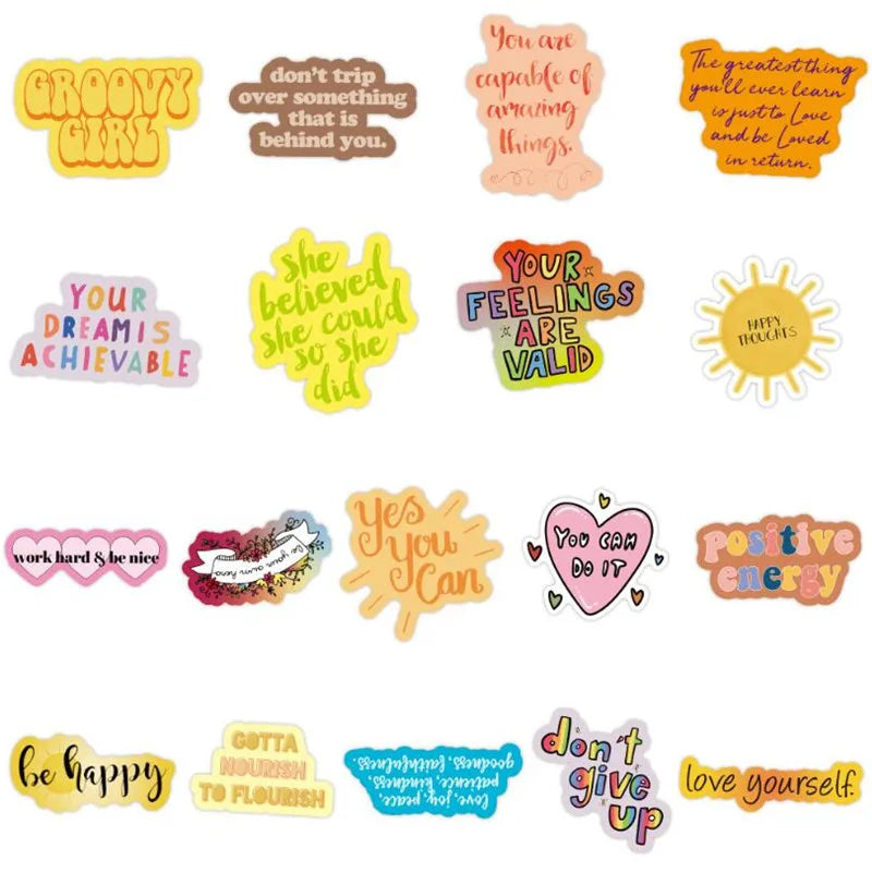 50PCS Inspirational English Alphabet Graffiti Car Laptop Water Cup Skateboard Guitar Waterproof Sticker