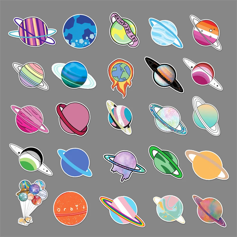 50PCS Trendy Cartoon Galaxy Personality DIY Planet Graffiti Decoration Suitcase Guitar Waterproof Sticker