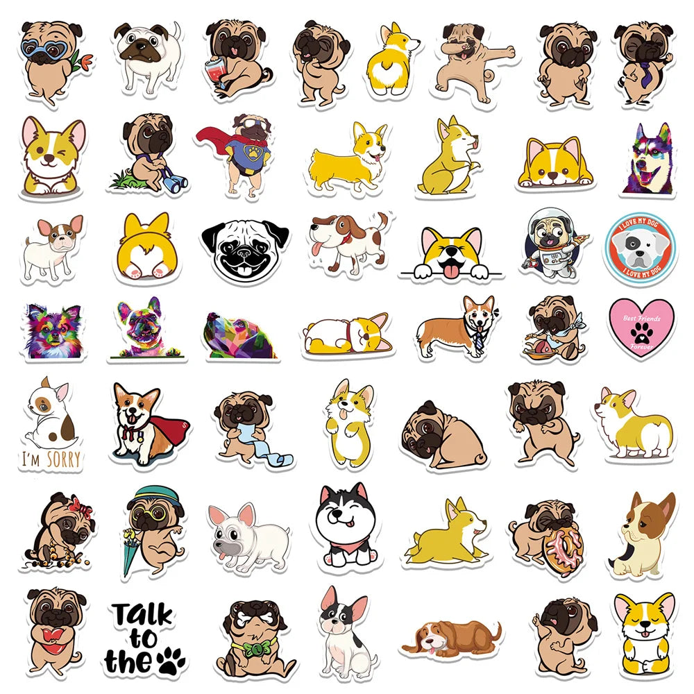 50PCS Cartoon Corgi Shapi Pet Dog Graffiti Sticker Notebook Guitar Water Cup Trolley Case Waterproof Sticker