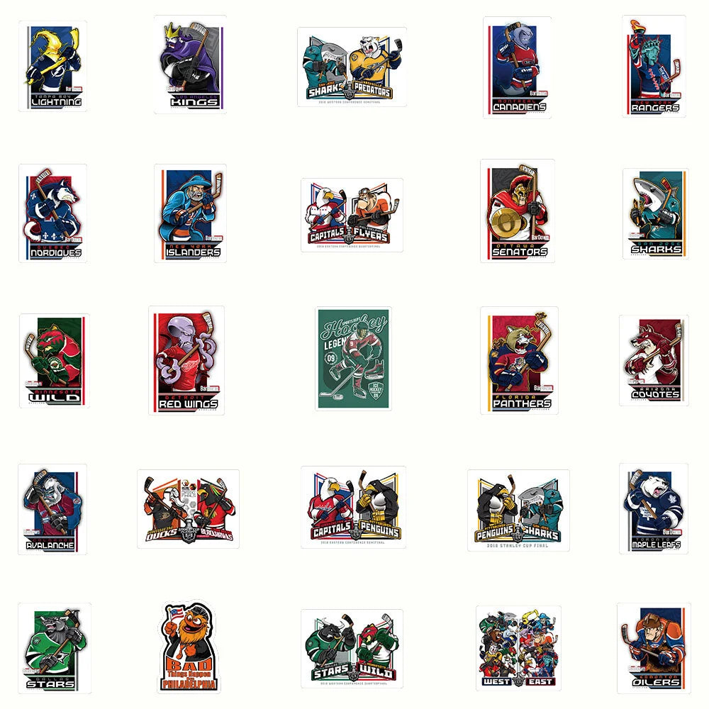 50PCS Art Illustration Popular Creative Cartoon Hockey Sports Series Decorative Style Graffiti Stickers Personalised Fashion Creative Trend DIY Exquisite Decorative Decals Suitable for Cups, Helmets, Skateboards Popular Stickers Toys